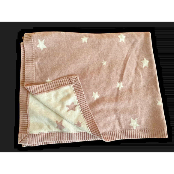 Mamas & Papas Baby Blanket Pale Pink Ivory White Star Soft Knit Nursery Girls - Picture 10 of 14
